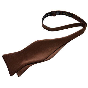 Brown Solid Silk Bowtie Pocket Square Cufflinks Set