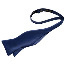 Navy Blue Solid Silk Bowtie Pocket Square Cufflinks Set