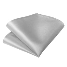 Silver Grey Solid Silk Bowtie Pocket Square Cufflinks Set