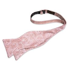 Pink Floral Silk Bowtie Pocket Square Cufflinks Set