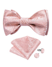 Pink Floral Silk Bowtie Pocket Square Cufflinks Set