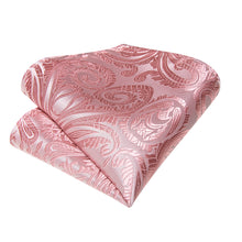 Salmon Pink Floral Silk Bowtie Pocket Square Cufflinks Set