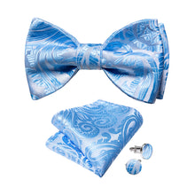 Blue Floral Silk Bowtie Pocket Square Cufflinks Set