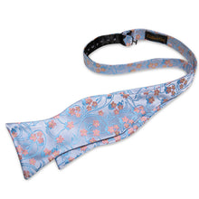 Blue Pink Floral Silk Bowtie Pocket Square Cufflinks Set