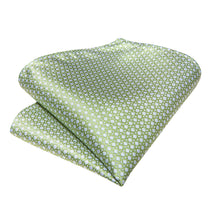 Green Dotted Floral Silk Bowtie Pocket Square Cufflinks Set