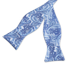 Light Blue Floral Silk Bowtie Pocket Square Cufflinks Set