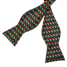 Christmas Tree Pattern Silk Bowtie Pocket Square Cufflinks Set