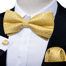 Champagne Golden Geometric Silk Bowtie Pocket Square Cufflinks Set
