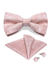 Baby Pink Silk Bowtie Pocket Square Cufflinks Set
