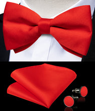 Red Solid Silk Men's Pre-Bowtie Pocket Square Cufflinks Set