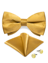 Champagne Gold Solid Silk Men's Pre-Bowtie Pocket Square Cufflinks Set