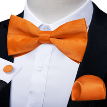 Orange Satin Men's Pre-Bowtie Pocket Square Cufflinks Set