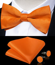 Orange Satin Men's Pre-Bowtie Pocket Square Cufflinks Set