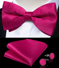 Peach Pink Solid Silk Men's Pre-Bowtie Pocket Square Cufflinks Set