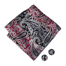 Black Red Paisley Bowtie Pocket Square Cufflinks Set (1929408544810)