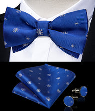 Christmas Blue Stripe Snowflake Bowtie Pocket Square Cufflinks Set