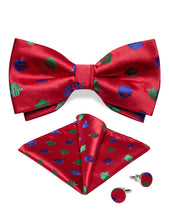 Christmas Red Blue Green Dots Silk Bowtie Pocket Square Cufflinks Set