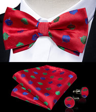 Christmas Red Blue Green Dots Silk Bowtie Pocket Square Cufflinks Set