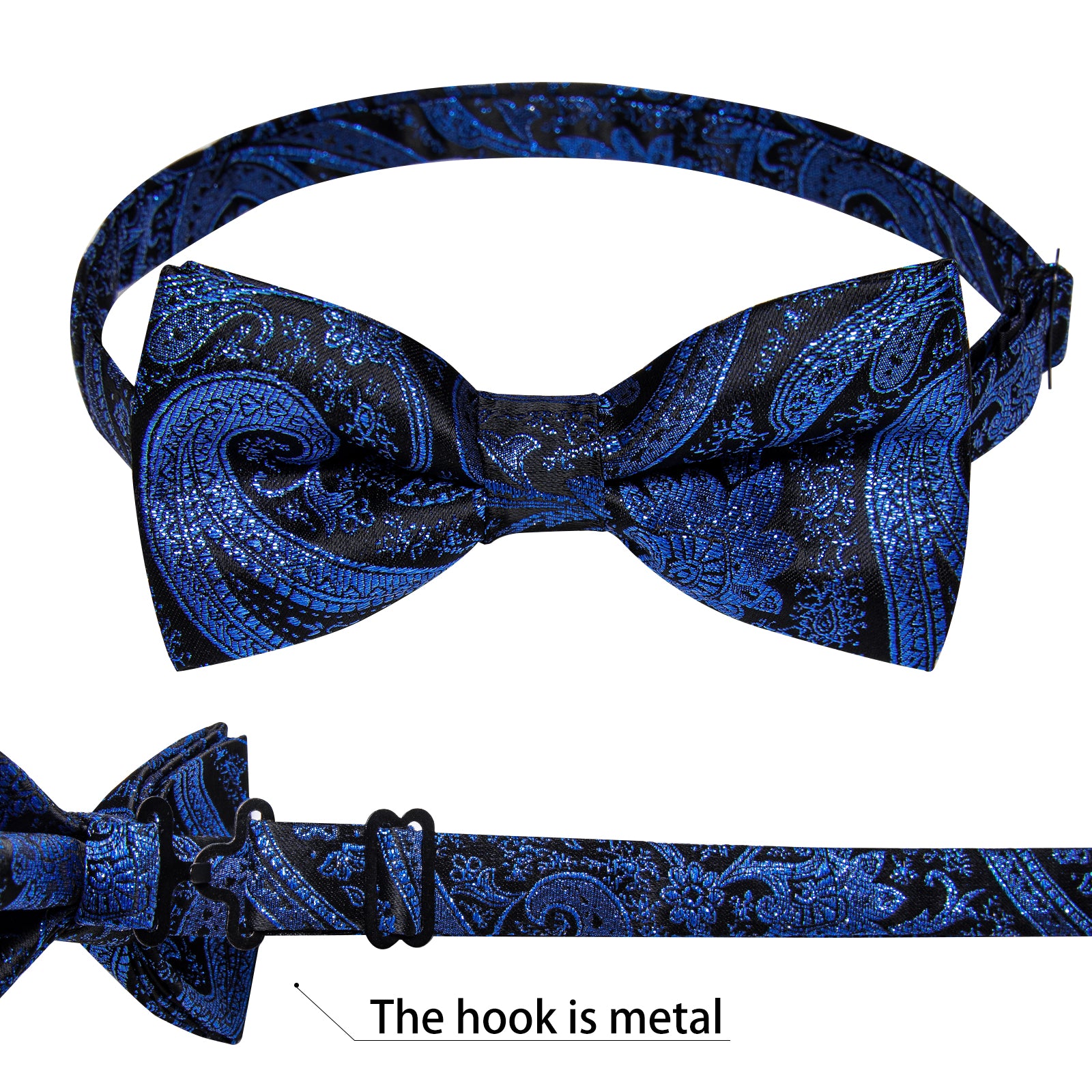 Blue Floral Silk Men's Pre-Bowtie Pocket Square Cufflinks Set