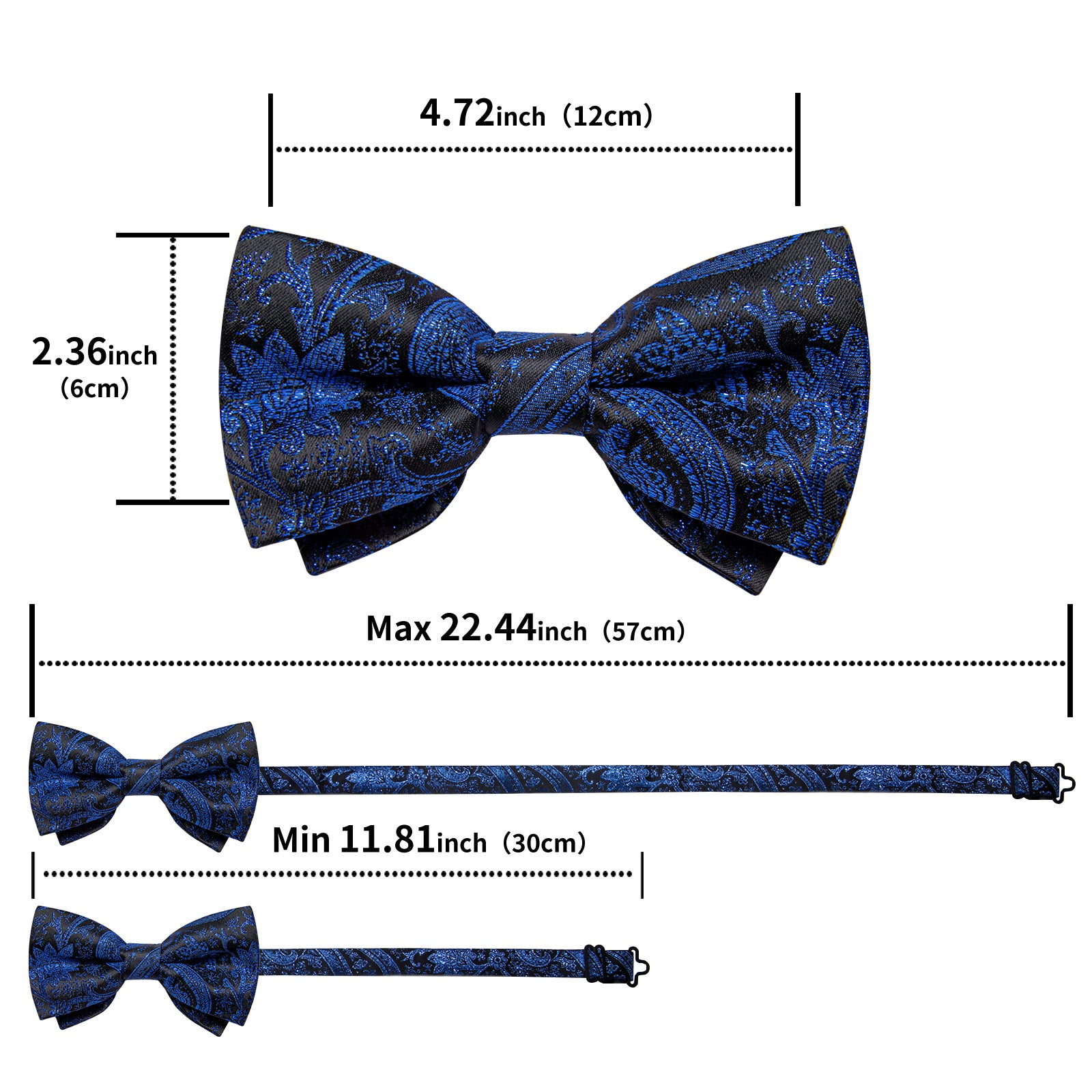 Blue Floral Silk Men's Pre-Bowtie Pocket Square Cufflinks Set
