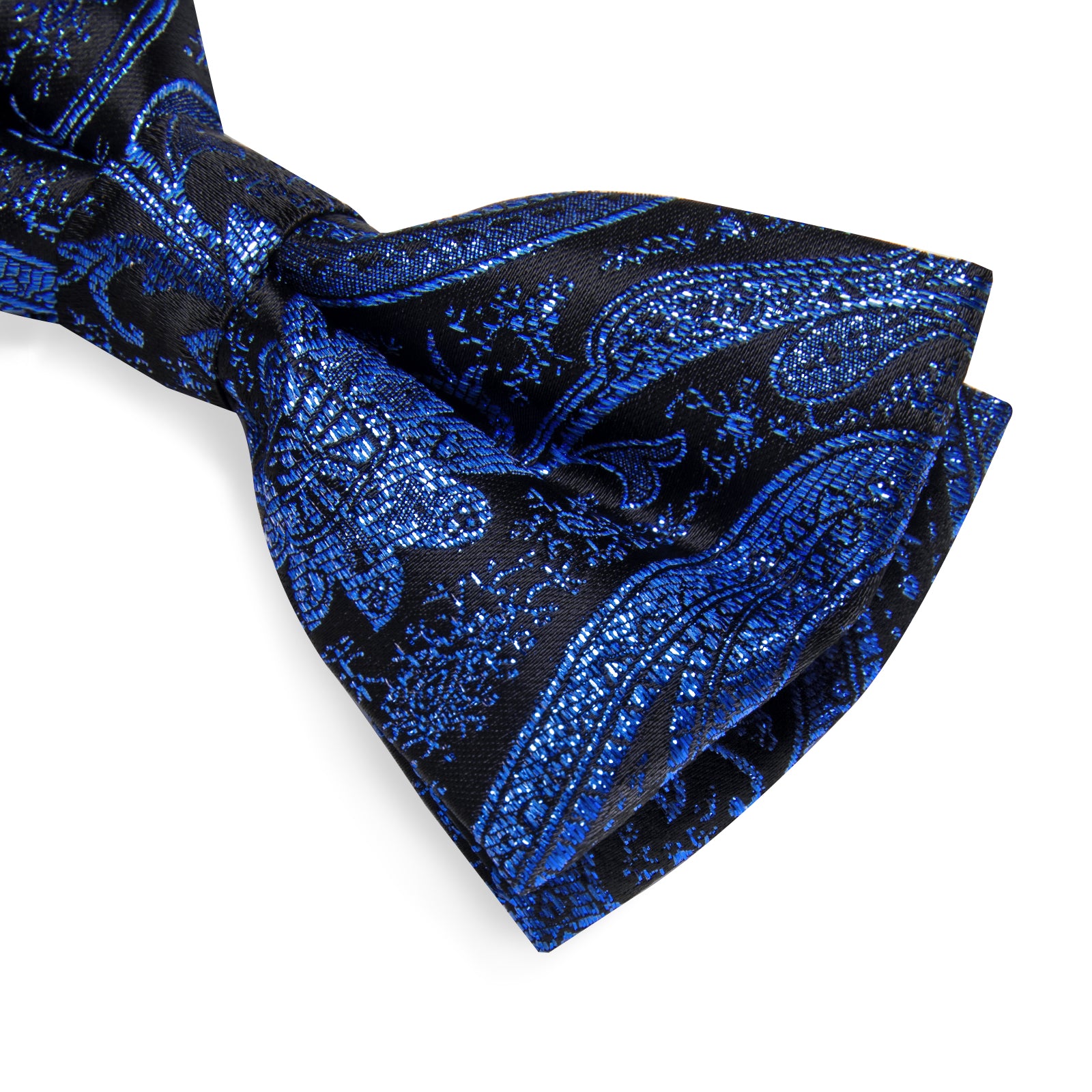 Blue Floral Silk Men's Pre-Bowtie Pocket Square Cufflinks Set