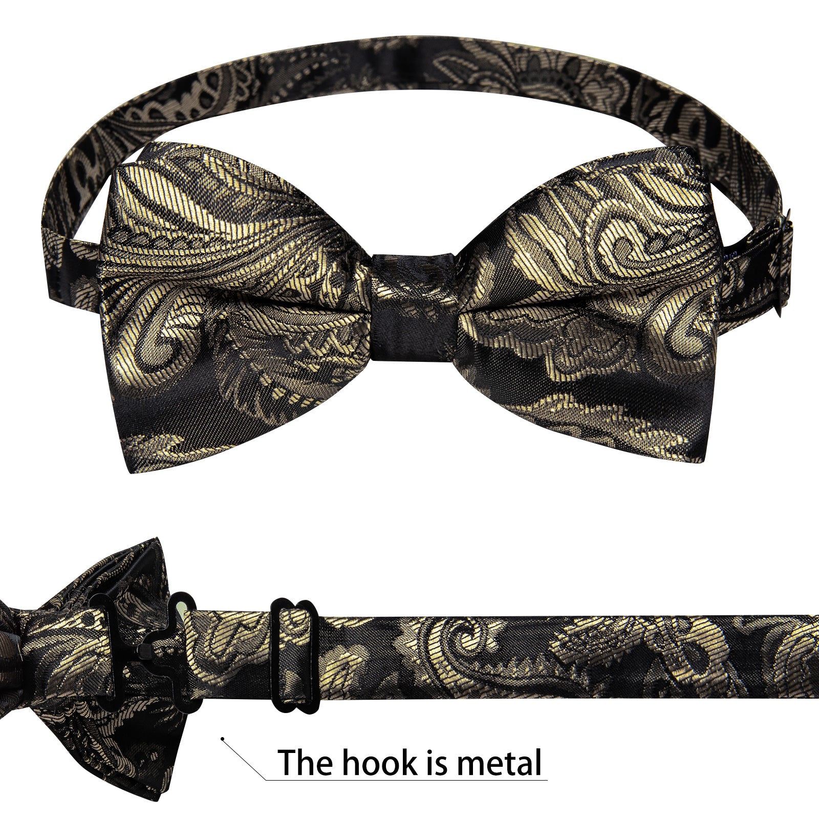 Dark Gold Floral Silk Men's Pre-Bowtie Pocket Square Cufflinks Set