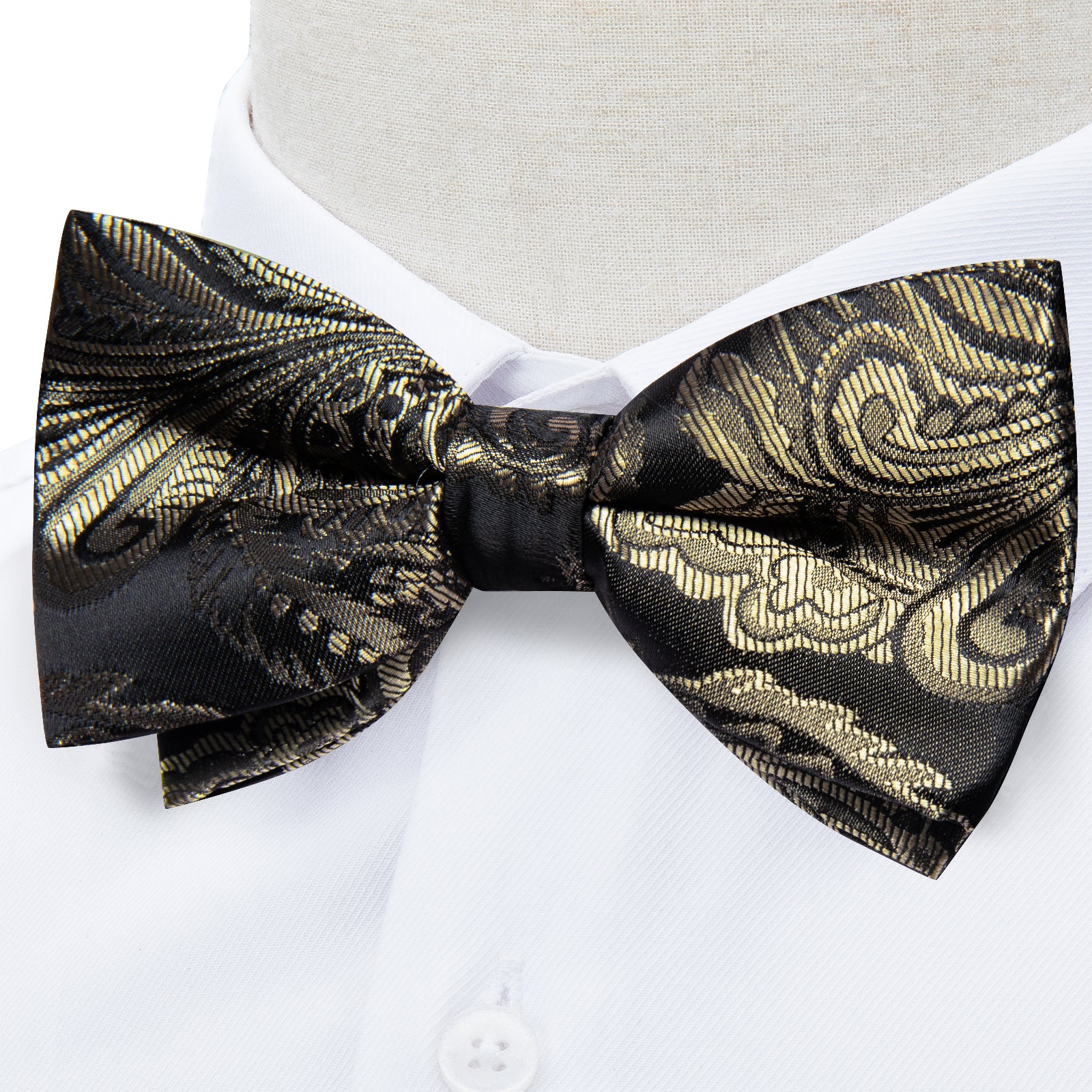 Dark Gold Floral Silk Men's Pre-Bowtie Pocket Square Cufflinks Set