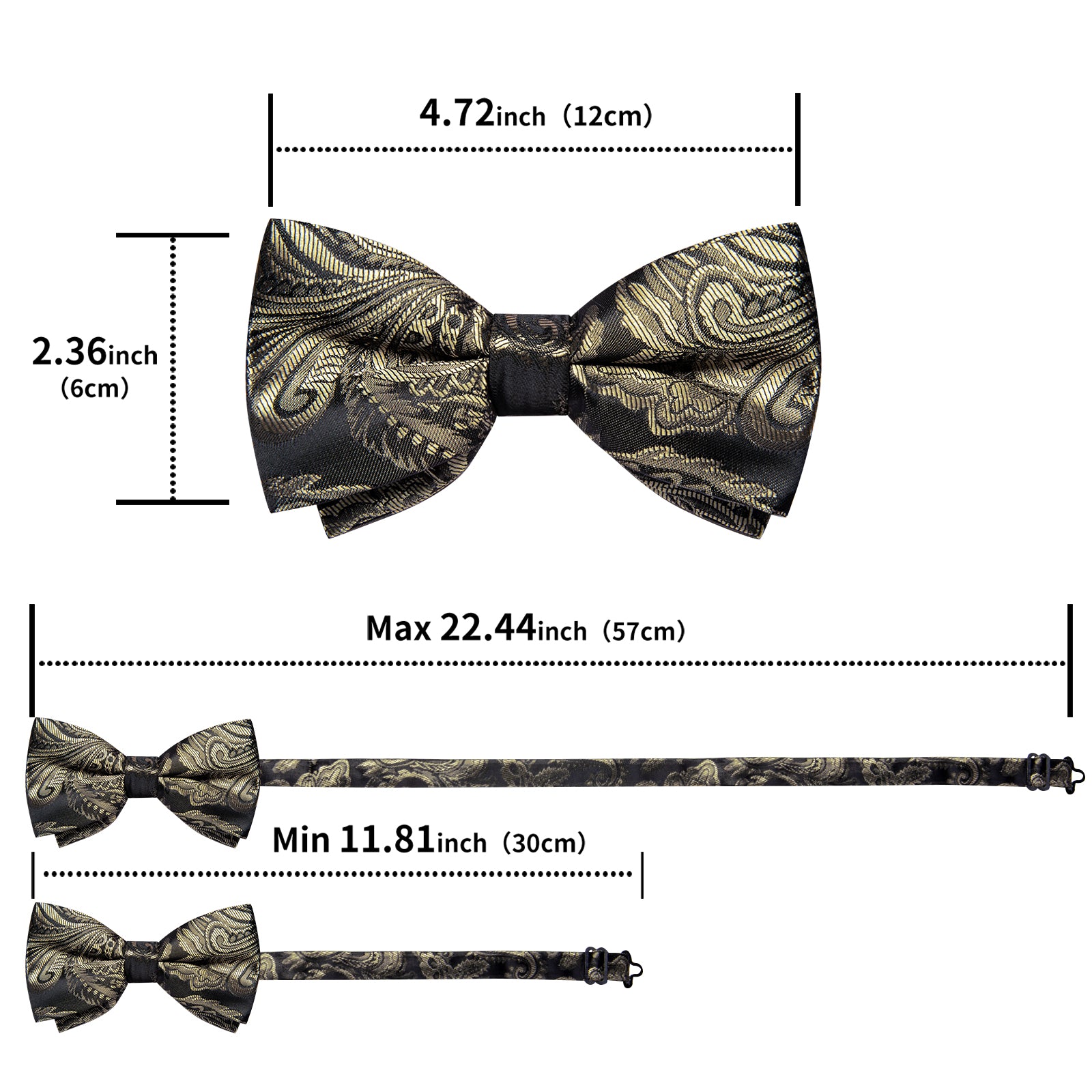 Dark Gold Floral Silk Men's Pre-Bowtie Pocket Square Cufflinks Set