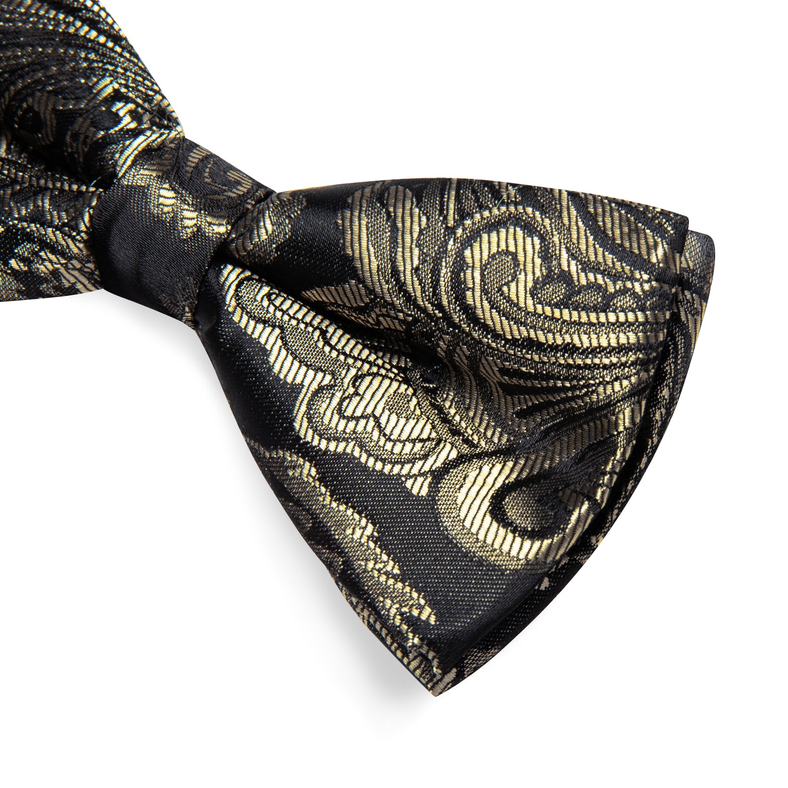 Dark Gold Floral Silk Men's Pre-Bowtie Pocket Square Cufflinks Set