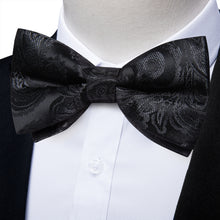 Black Floral Men's Pre-Bowtie Square Handkerchief Cufflinks Set