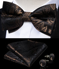 Black Claret Floral Silk Men's Pre-Bowtie Pocket Square Cufflinks Set