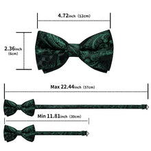 Green Floral Men's Pre-Bowtie Square Handkerchief Cufflinks Set