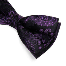 Purple Floral Men's Pre-Bowtie Square Handkerchief Cufflinks Set