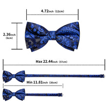 Black Blue Floral Men's Pre-Bowtie Square Handkerchief Cufflinks Set