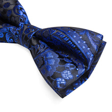 Black Blue Floral Men's Pre-Bowtie Square Handkerchief Cufflinks Set