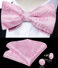 Pink Floral Silk Men's Pre-Bowtie Pocket Square Cufflinks Set
