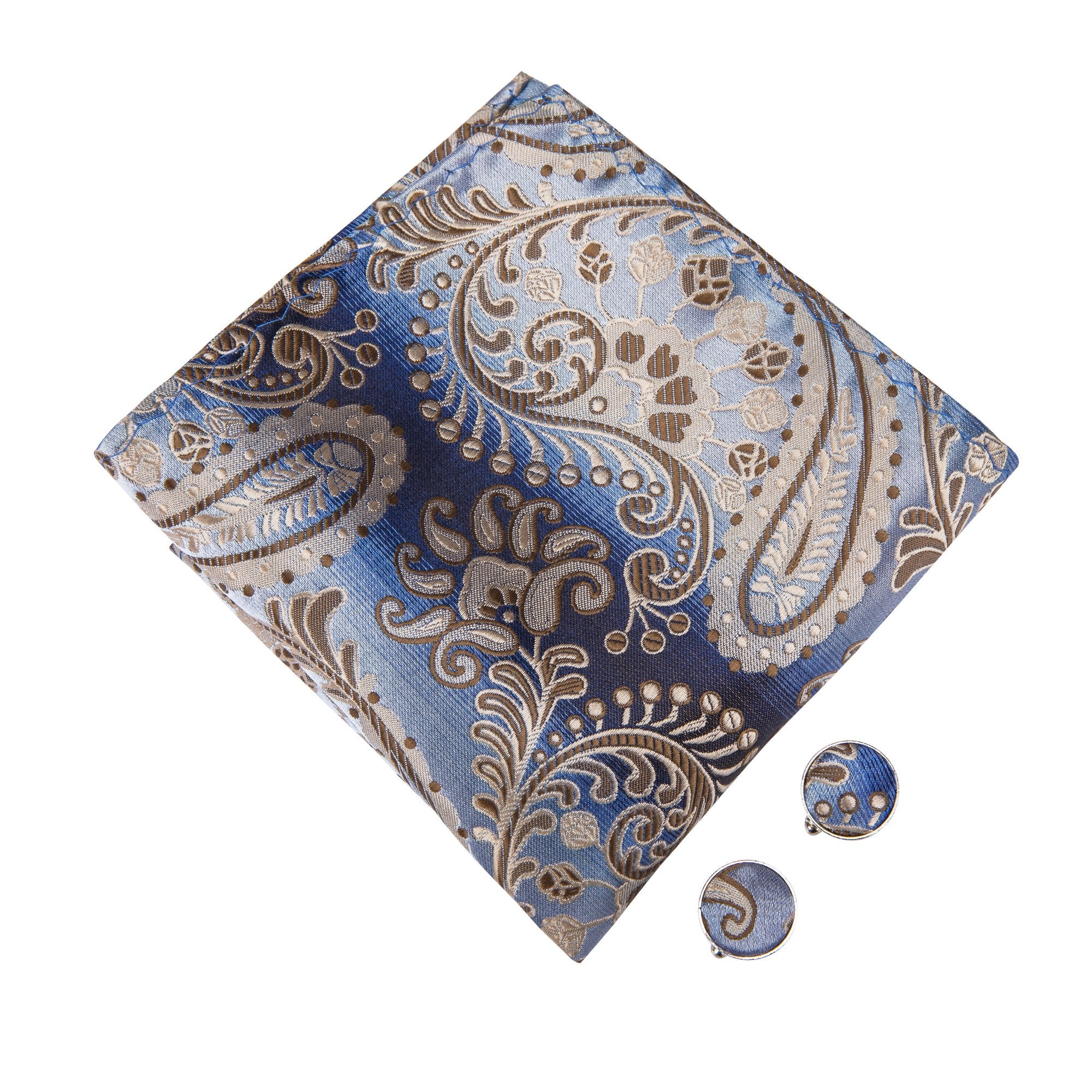 Blue Brown Paisley Bowtie Necktie Hanky Cufflinks Set (1955769385002)
