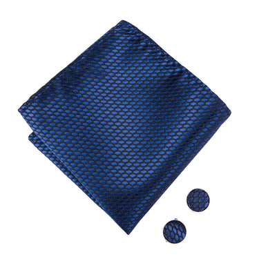 Blue Solid Bowtie Pocket Square Cufflinks Set (1933739163690)