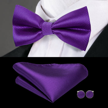 Purple Solid Bowtie Pocket Square Cufflinks Set (1933740310570)