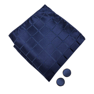 Blue Plaid Bowtie Pocket Square Cufflinks Set (1925436112938)