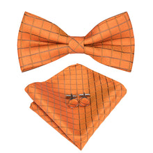 Orange Plaid Bowtie Pocket Square Cufflinks Set (1925436473386)