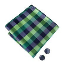 Blue Green Plaid Bowtie Pocket Square Cufflinks Set (1925436244010)