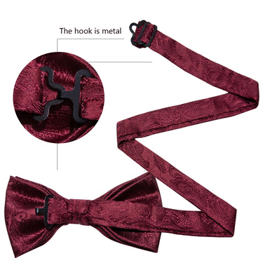 Wine Red Paisley Bowtie Pocket Square Cufflinks Set (1930874322986)