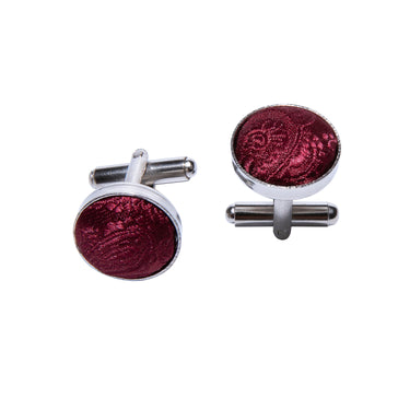 Wine Red Paisley Bowtie Pocket Square Cufflinks Set (1930874322986)