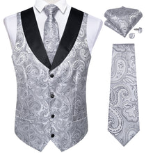 grey paisley mens silk Shawl Collar vest tie set