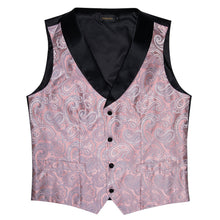 Pink Floral Silk Vest Necktie Pocket square Cufflinks Gold Ring Set