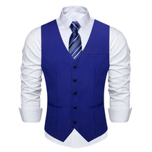 Blue Solid Vest Tie Handkerchief Cufflinks Set