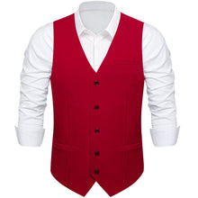 Red Solid Vest Tie Handkerchief Cufflinks Set