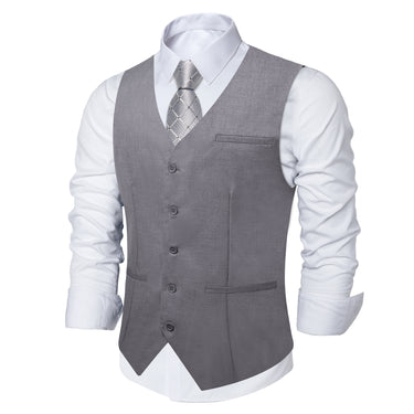 Grey Solid Vest Tie Handkerchief Cufflinks Set