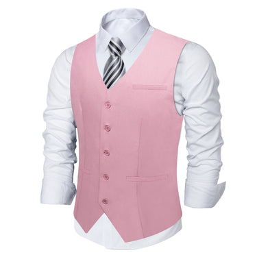 Pink Solid Vest Silver Striped Necktie Set